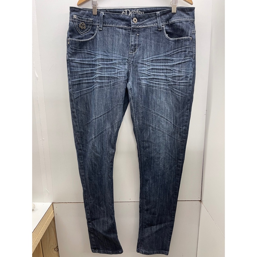 Dereon Womens 18 Dark Wash Embroidered Flap Pocket Skinny Jeans VTG Y2K Studded